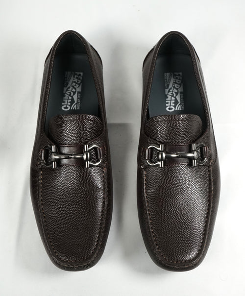SALVATORE FERRAGAMO - “Parigi” Brown Grained Pebbled Leather Loafers - 9.5 D