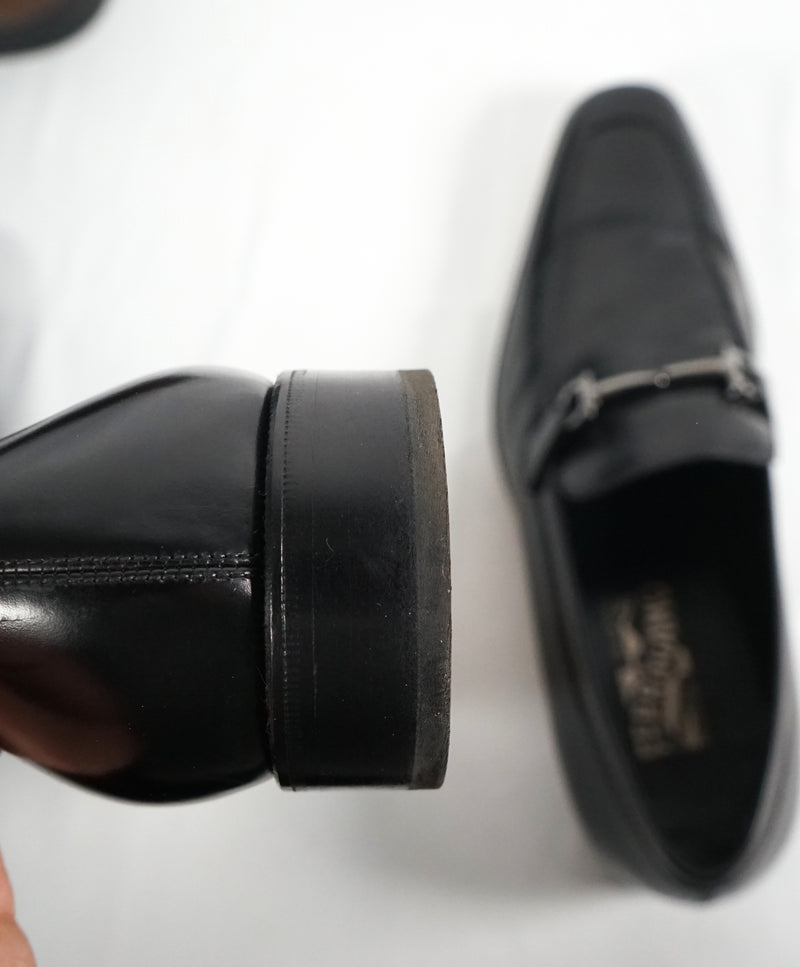 SALVATORE FERRAGAMO - Classic Black “Fenice" Slip On Bit Loafers - 11 D