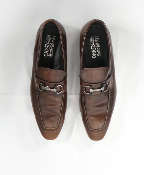 SALVATORE FERRAGAMO - “Dinamo” 2 Tone Gancini Bit Brown Leather Loafers - 13 EE