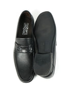 SALVATORE FERRAGAMO - “Faraone” Embossed Black Leather Loafers - 11
