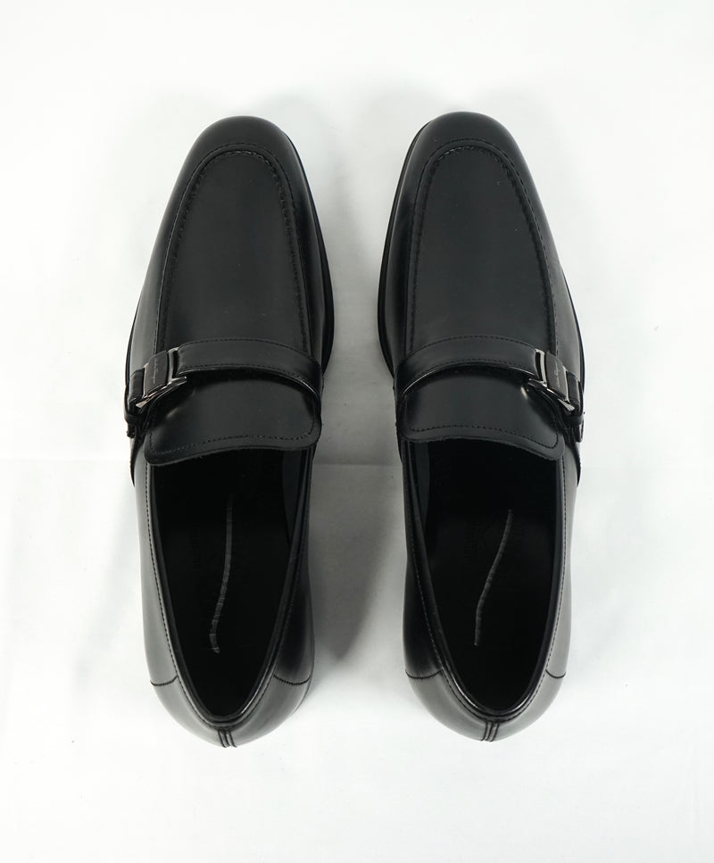 SALVATORE FERRAGAMO - “Smooth” Engraved Logo Black Leather Loafers - 6.5