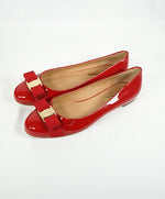 SALVATORE FERRAGAMO - "Vara" Patent Leather Bow Red Flats - 9 B
