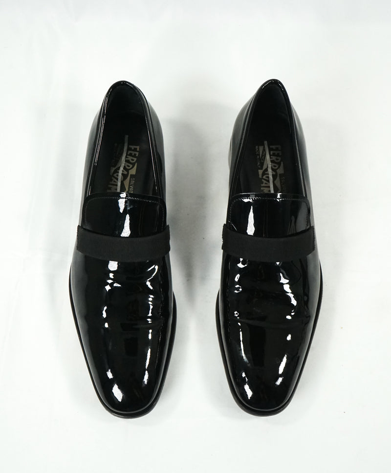 SALVATORE FERRAGAMO - "Antoane" Black Patent Leather Tipped Loafer - 8.5