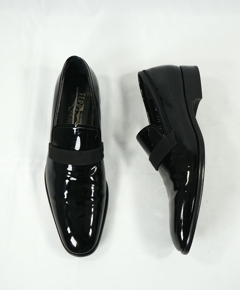 SALVATORE FERRAGAMO - "Antoane" Black Patent Leather Tipped Loafer - 8.5