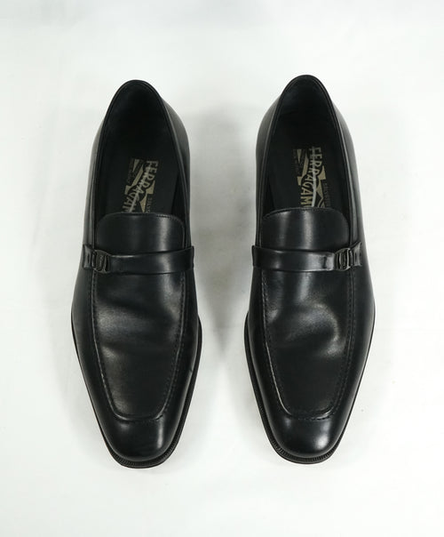 SALVATORE FERRAGAMO -“Destin” Black Slip-On Loafer With Engraved Bit - 9 EE