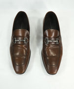 SALVATORE FERRAGAMO -“Giant” Gancini Bit Burnished Brown Leather Loafers - 11.5 D