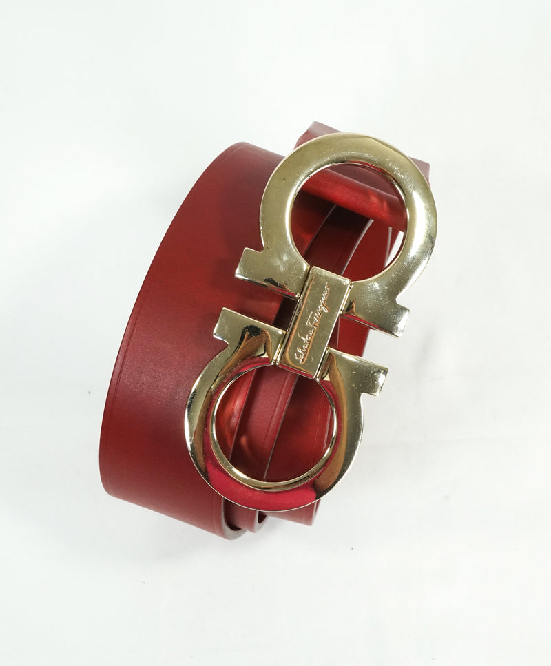 SALVATORE FERRAGAMO - Red & Gold Oversized Leather Gancini Belt - 40W –  Luxe Hanger