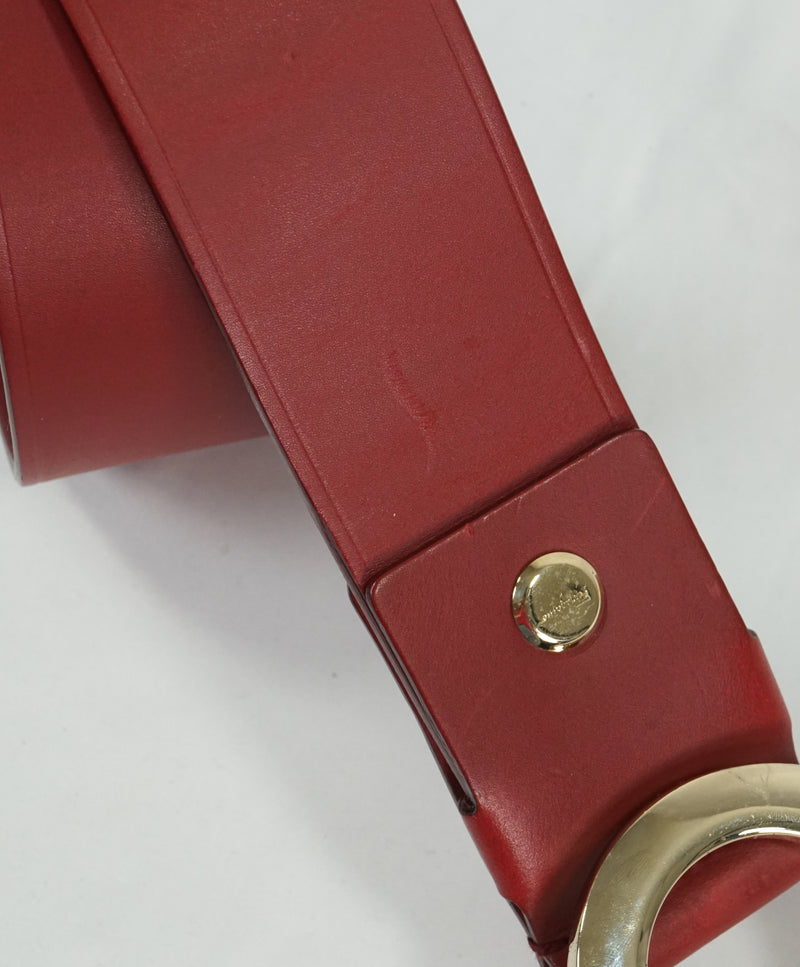 SALVATORE FERRAGAMO - Red & Gold Oversized Leather Gancini Belt - 40W