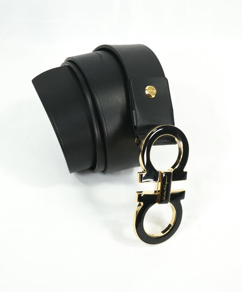 SALVATORE FERRAGAMO Oversized Double Gancini Belt, Black