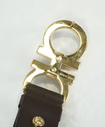 SALVATORE FERRAGAMO - Brown & Gold Enamel Oversized Leather Gancini Belt - 36W