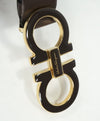 SALVATORE FERRAGAMO - Brown & Gold Enamel Oversized Leather Gancini Belt - 36W