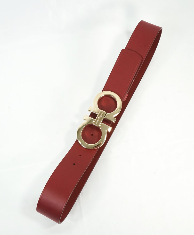 SALVATORE FERRAGAMO - Red & Gold Oversized Leather Gancini Belt - 38W