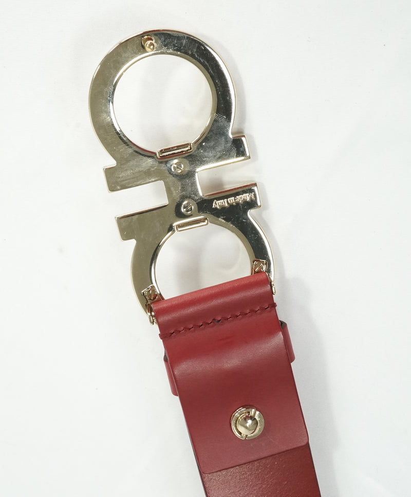 SALVATORE FERRAGAMO - Red & Gold Oversized Leather Gancini Belt - 38W