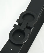 SALVATORE FERRAGAMO - Black On Black Oversized Matte Leather Gancini Belt - 36W