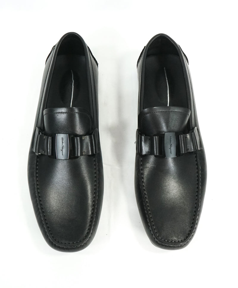 SALVATORE FERRAGAMO - “Sardegna" Black On Black Iconic Loafers - L11 R11.5