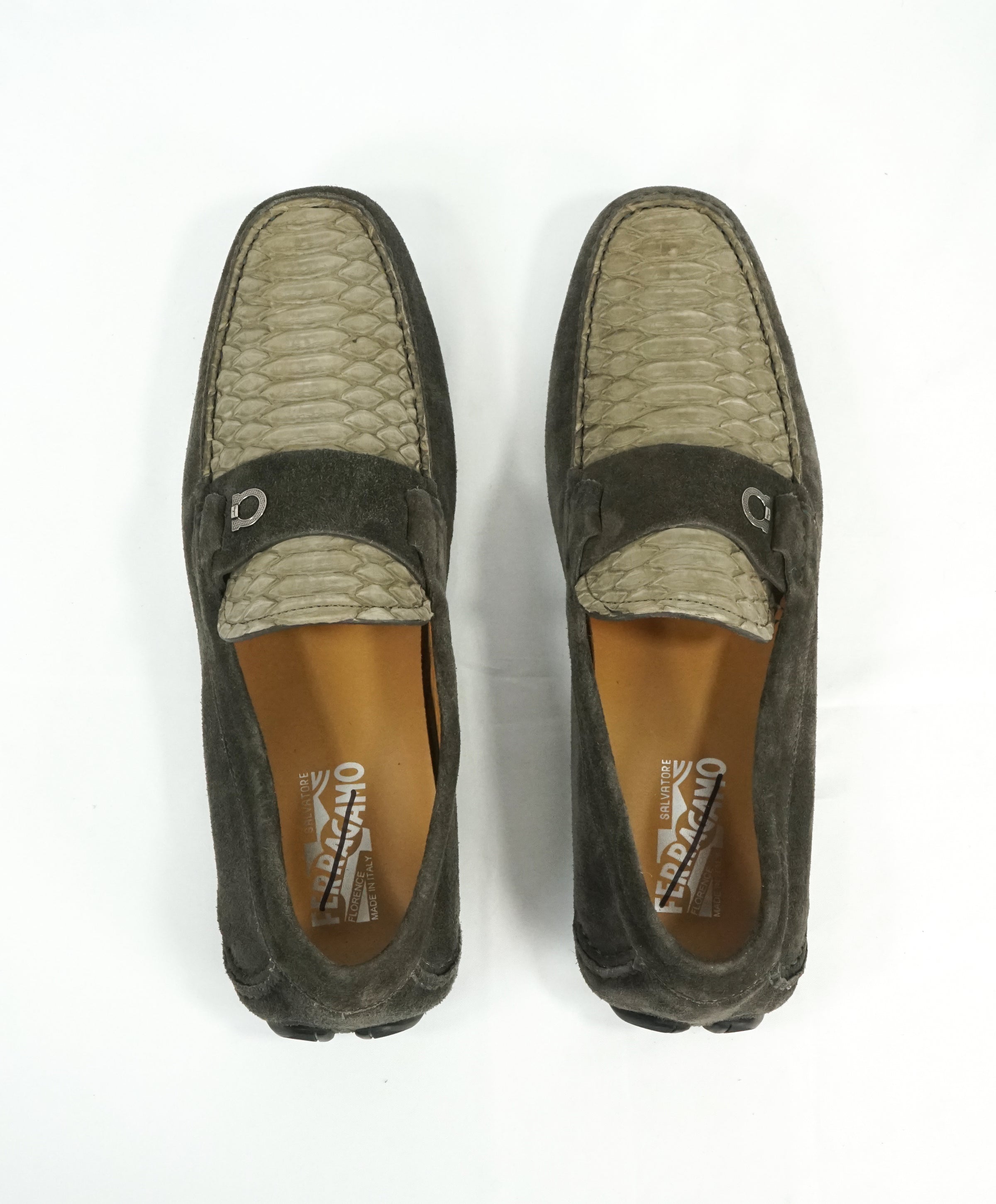 SALVATORE FERRAGAMO Python Suede Side Gancio Bit Loafer 10.5 D Luxe Hanger