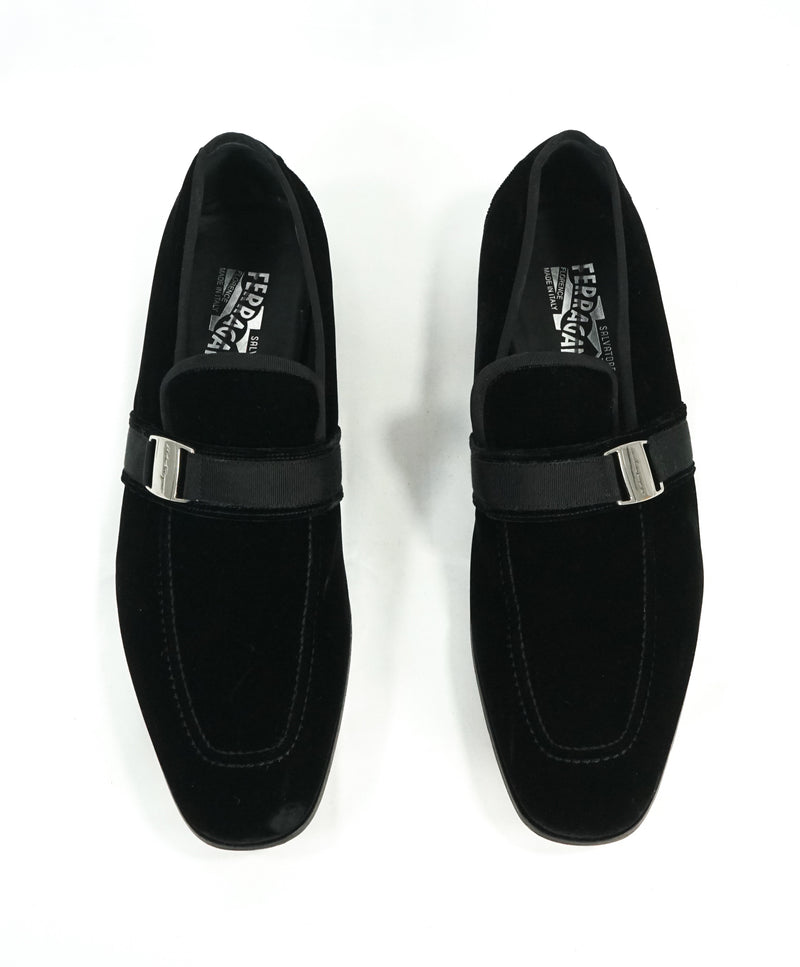 SALVATORE FERRAGAMO - Velvet "DANNY 2" Loafers Black Sardegna Buckle  - 11.5 D