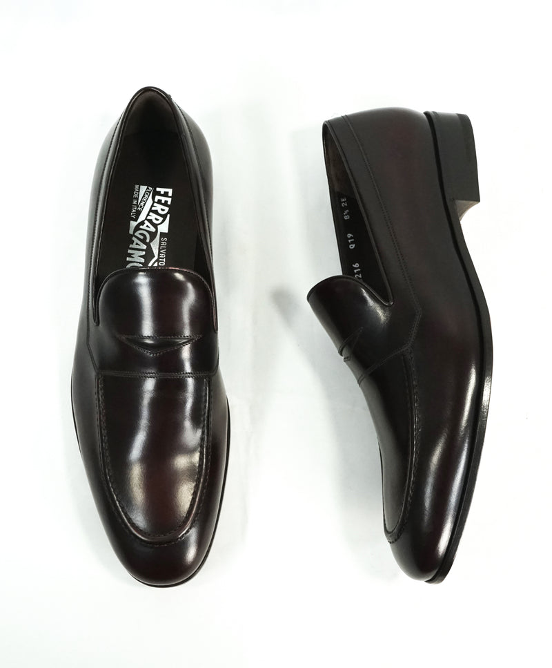 SALVATORE FERRAGAMO FLINT Brown Burgundy Leather Penny Loafers 8 Luxe Hanger