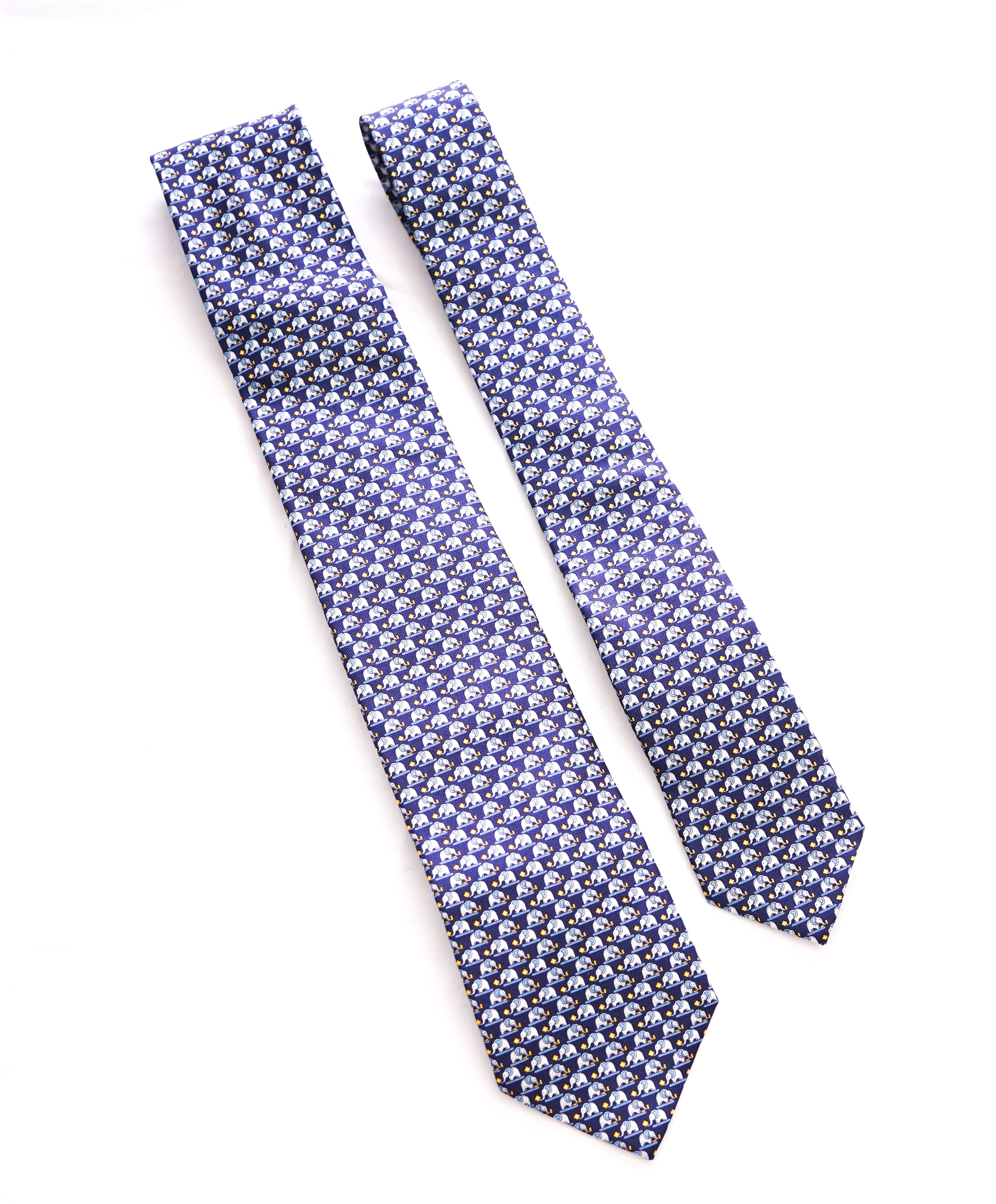 SALVATORE FERRAGAMO - *Father & Son Set* Navy/Yellow Elephant Tie-