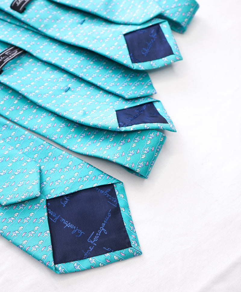SALVATORE FERRAGAMO - *Father & Son 3 TIE SET* Mint Green Elephant Tie -