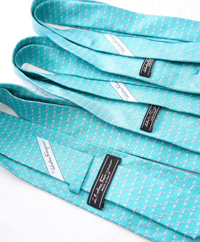 SALVATORE FERRAGAMO - *Father & Son 3 TIE SET* Mint Green Elephant Tie -