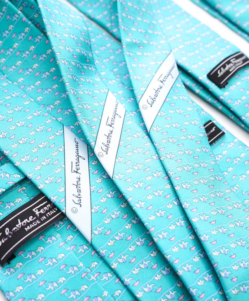 SALVATORE FERRAGAMO - *Father & Son 3 TIE SET* Mint Green Elephant Tie -