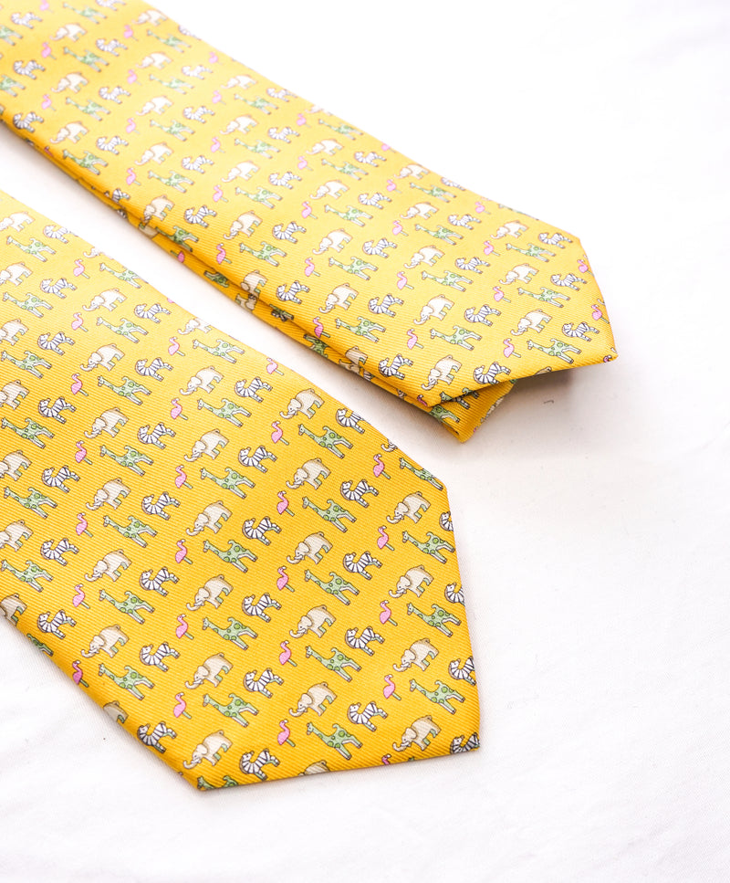 SALVATORE FERRAGAMO  - *Father & Son Set* Yellow Elephant Tie  -