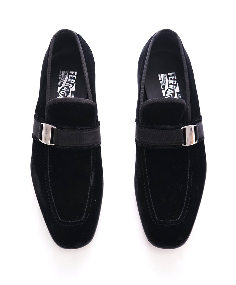 SALVATORE FERRAGAMO - Velvet "DANNY 2" Loafers Black Sardegna Buckle  - 8 D