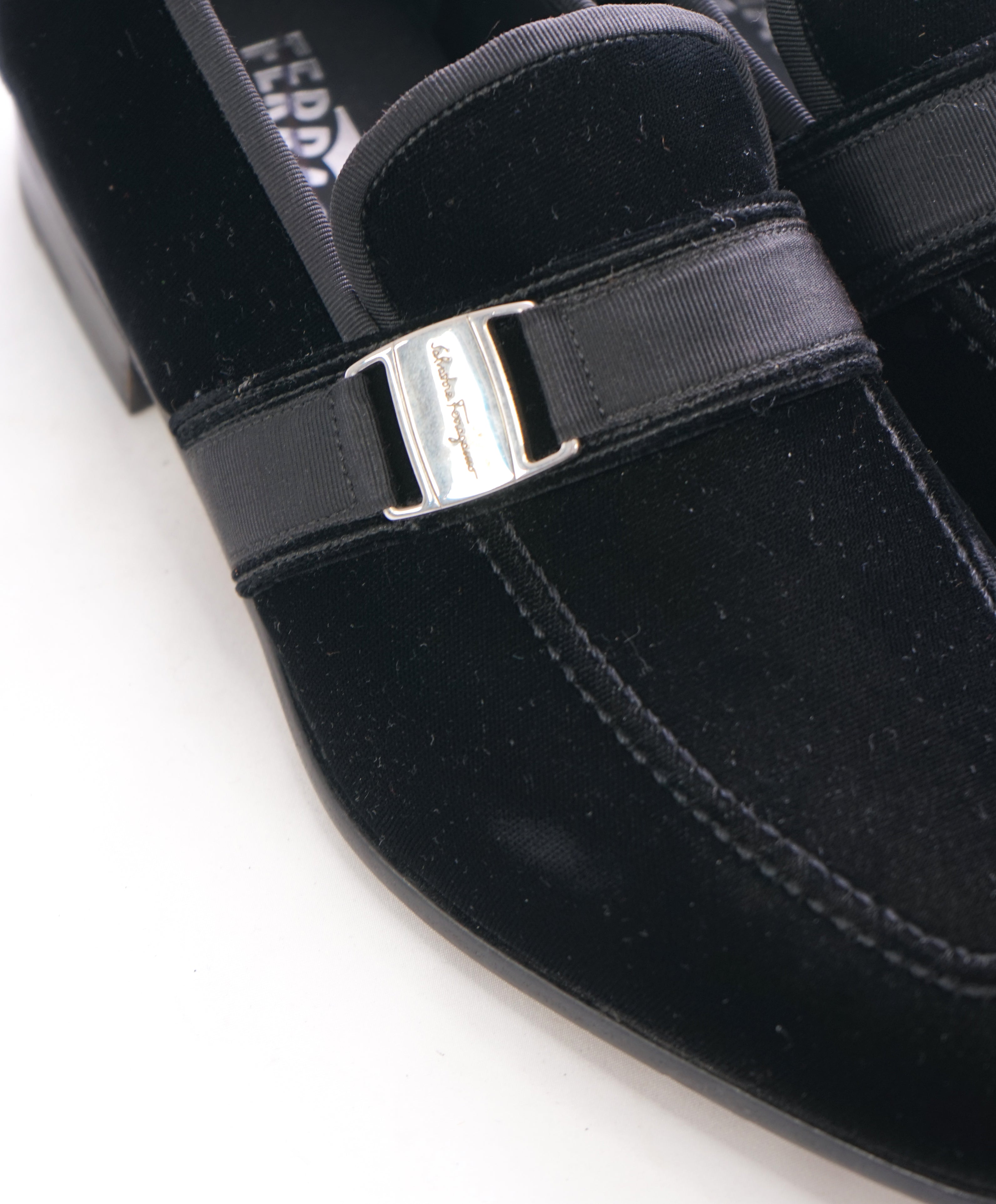 SALVATORE FERRAGAMO - Velvet "DANNY 2" Loafers Black Sardegna Buckle  - 8 D