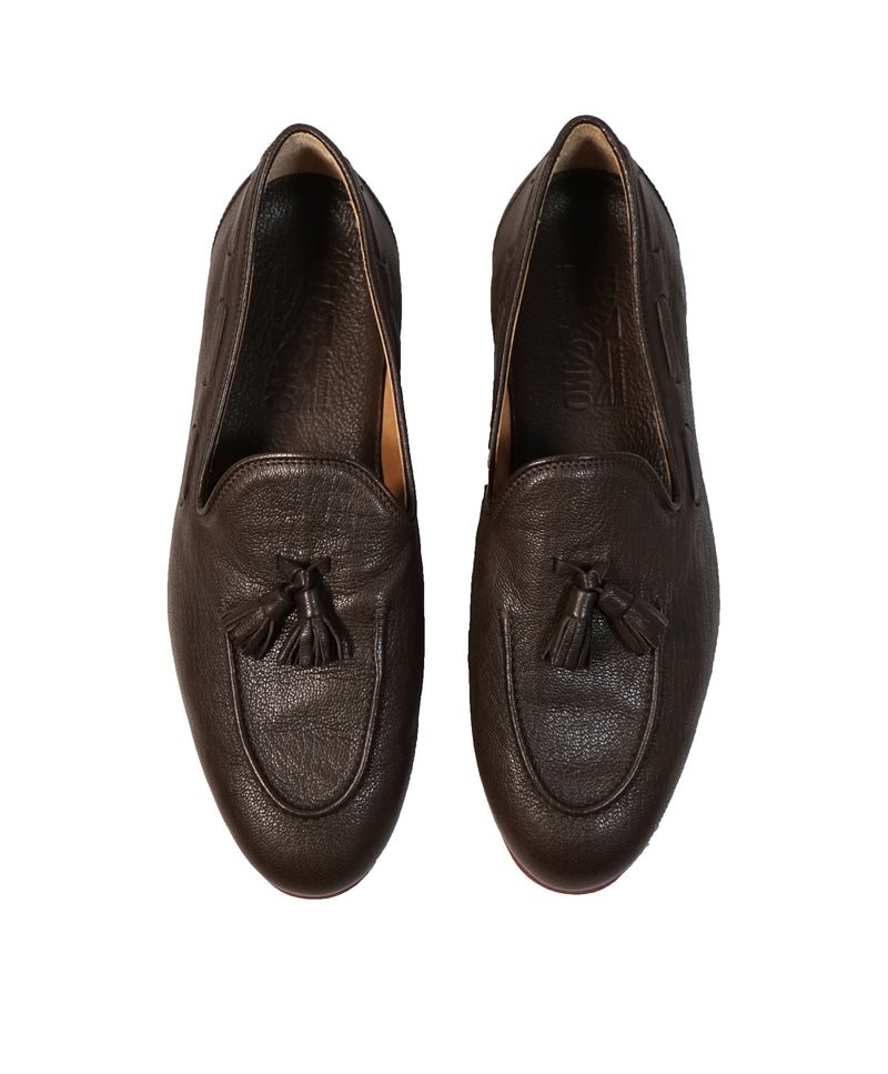 SALVATORE FERRAGAMO - Brown Pebbled Leather Tassel Loafer - 8.5
