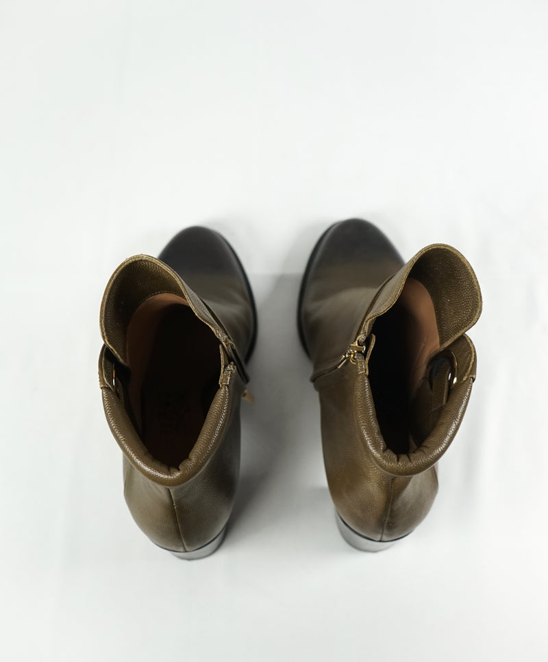 SALVATORE FERRAGAMO - 'Florian' Green Ombré Block-Heel Booties Gancini Logo- 8.5