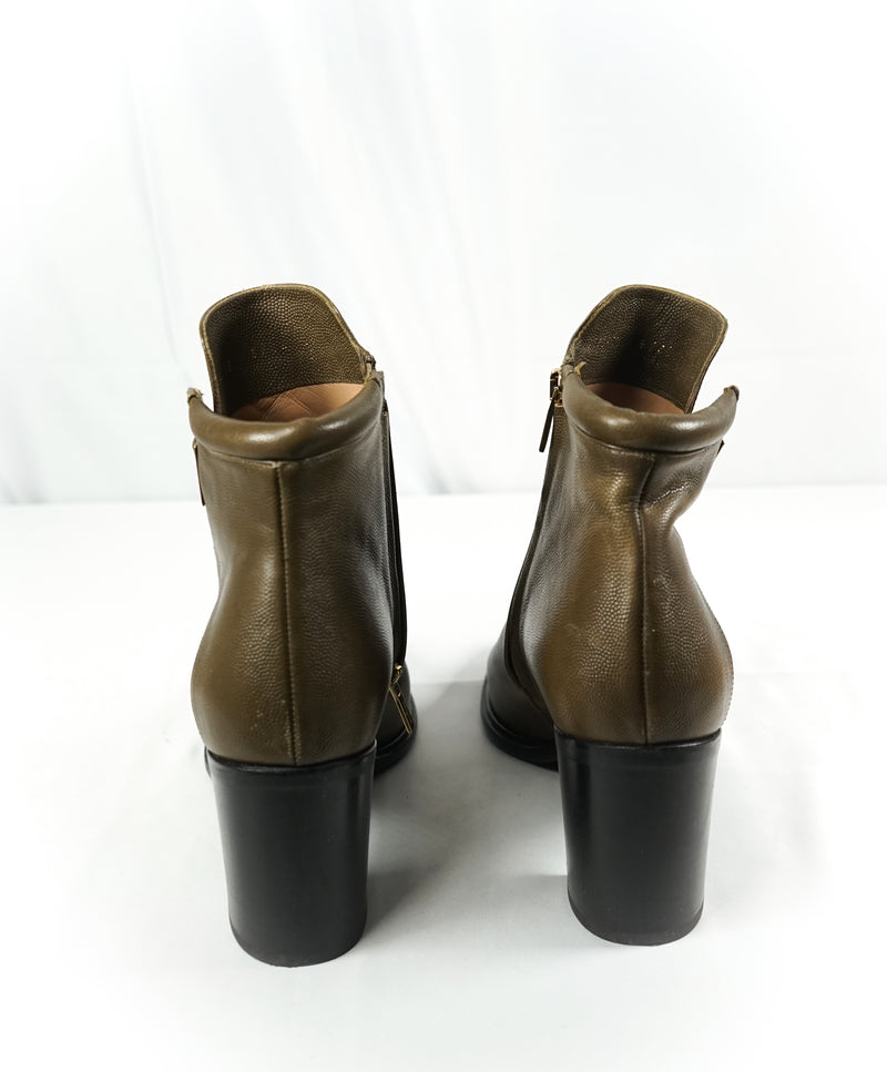 SALVATORE FERRAGAMO - 'Florian' Green Ombré Block-Heel Booties Gancini Logo- 8.5