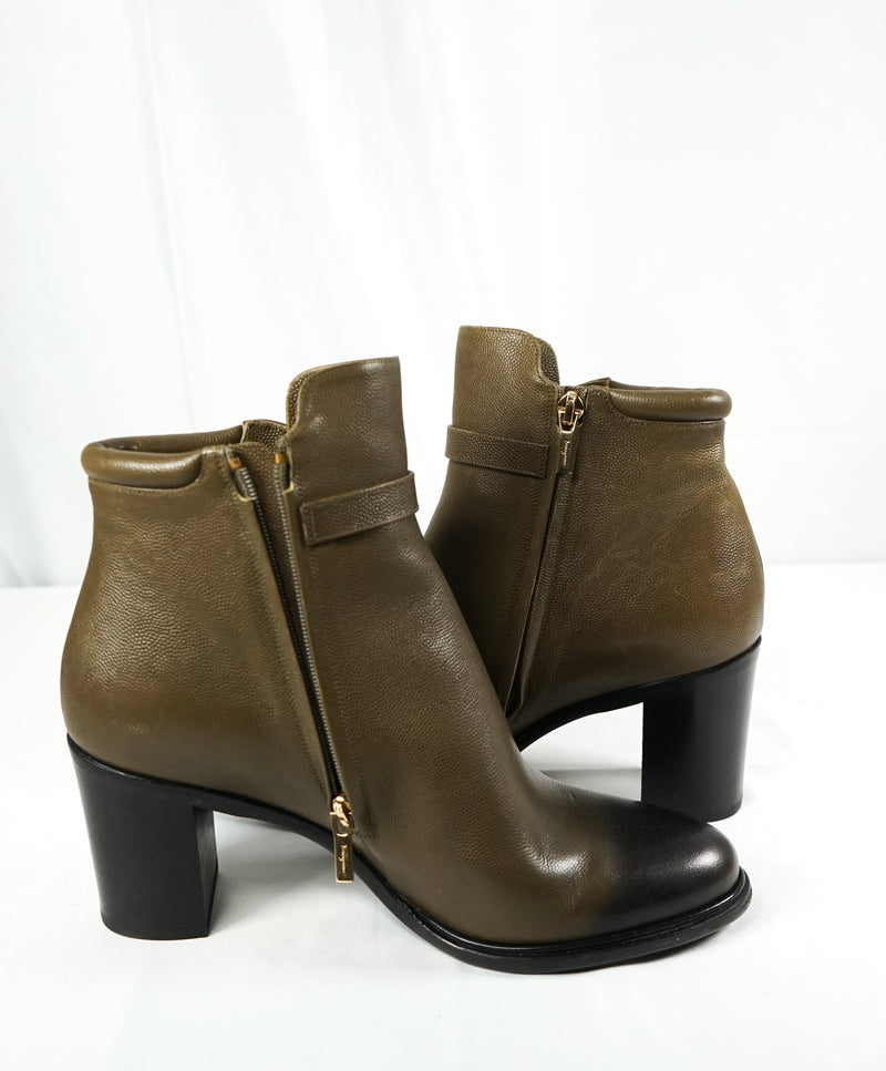 SALVATORE FERRAGAMO - 'Florian' Green Ombré Block-Heel Booties Gancini Logo- 8.5