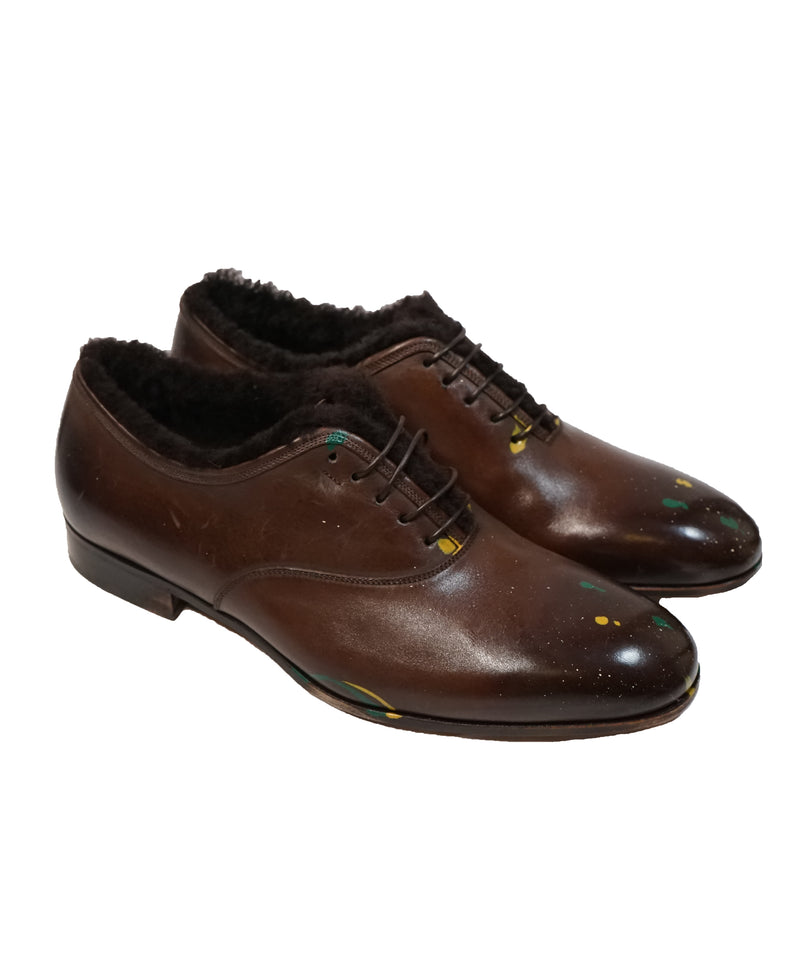 SALVATORE FERRAGAMO - Shearling Lined Paint Splatter Oxfords - 7