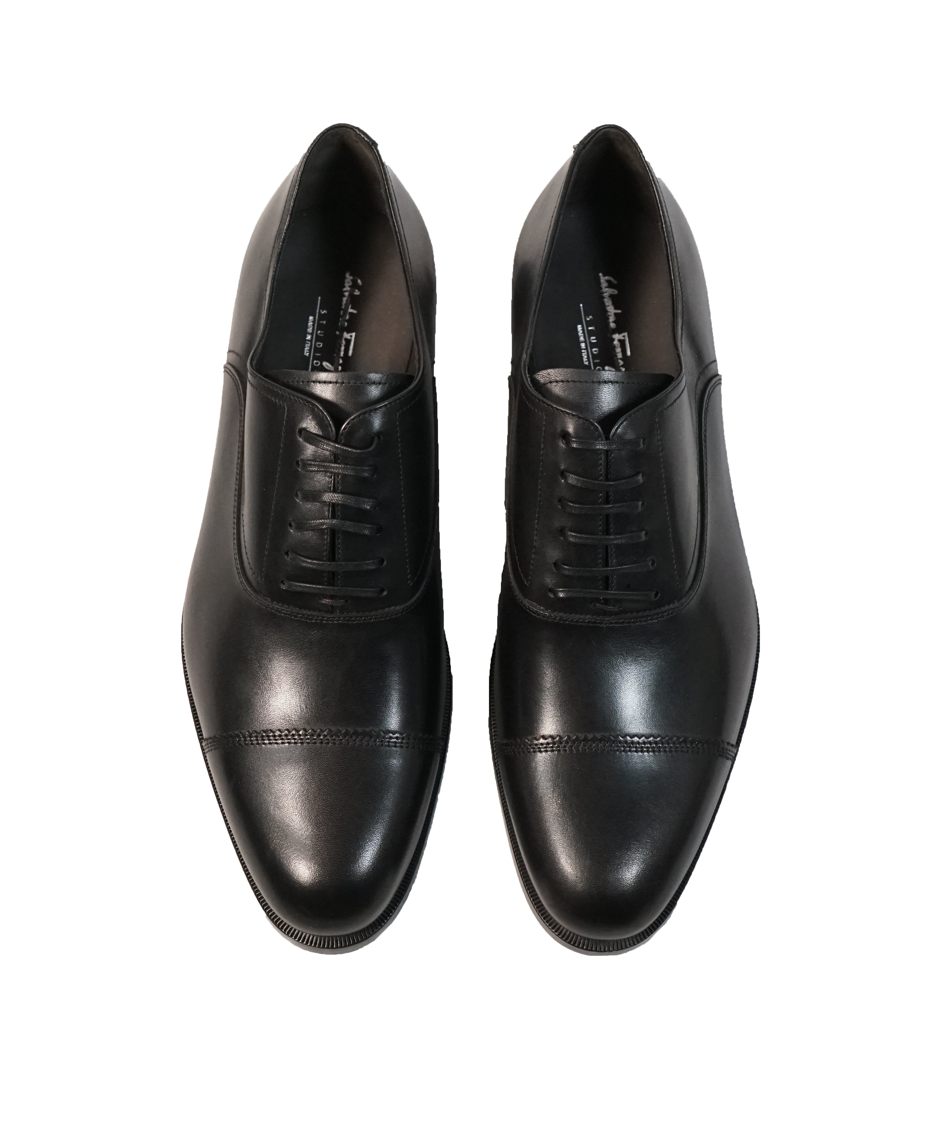 SALVATORE FERRAGAMO - “GURU” Black Cap-Toe Oxford - 9