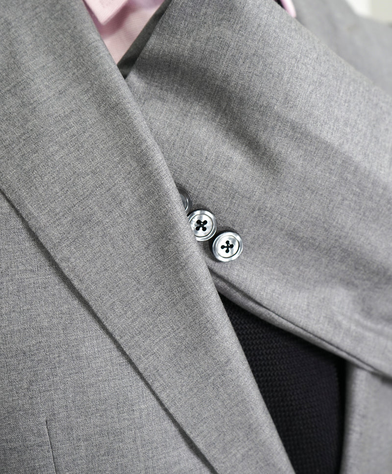 SAMUELSOHN - Super 150's CUSTOM Gray Wide Peak Lapel MOP Buttons Wool Suit - 38R