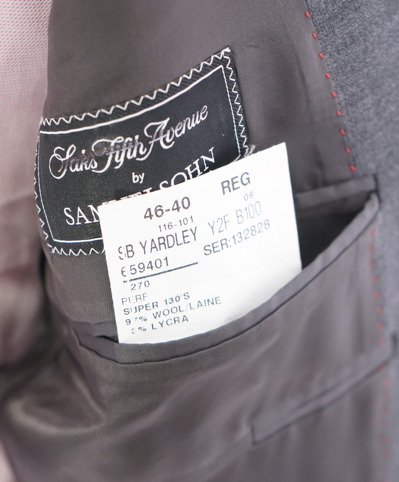 SAMUELSOHN - Super 130’s Medium Gray "PERFORMANCE" Textured Pattern Wool Suit - 46R