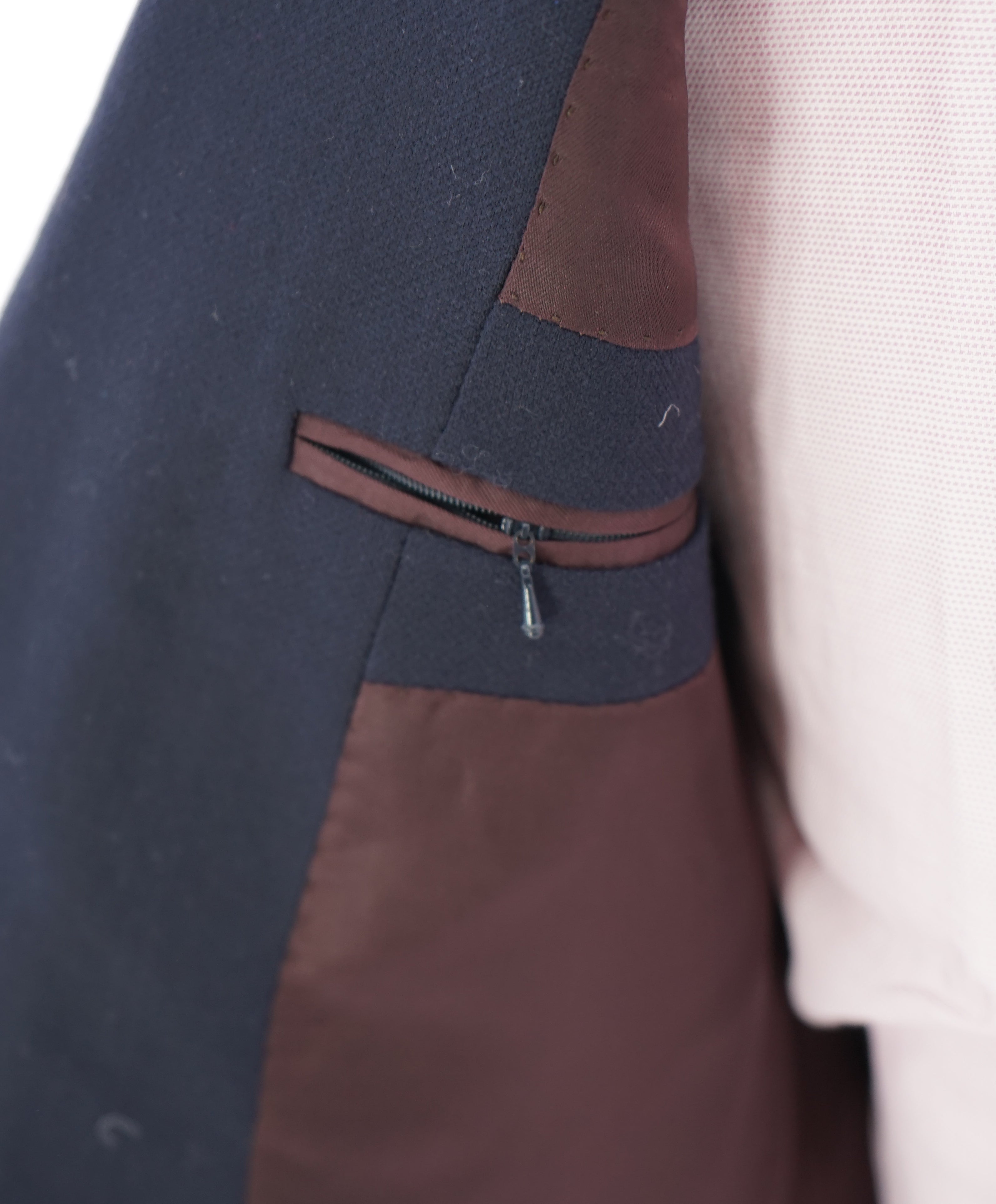 SAMUELSOHN - SLIM Navy Oxford Weave Zipper Pockets Travel Blazer - 40R