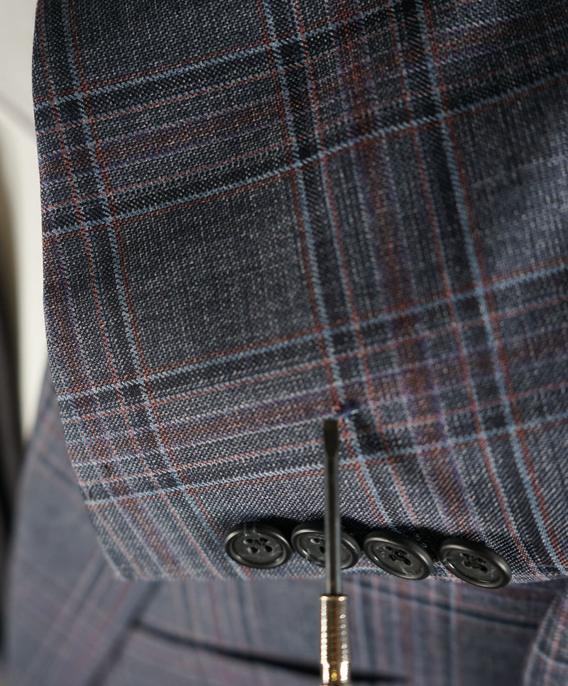 SAMUELSOHN - 2-Button Bold Plaid Gray Pink & Burgundy Blazer - 42R