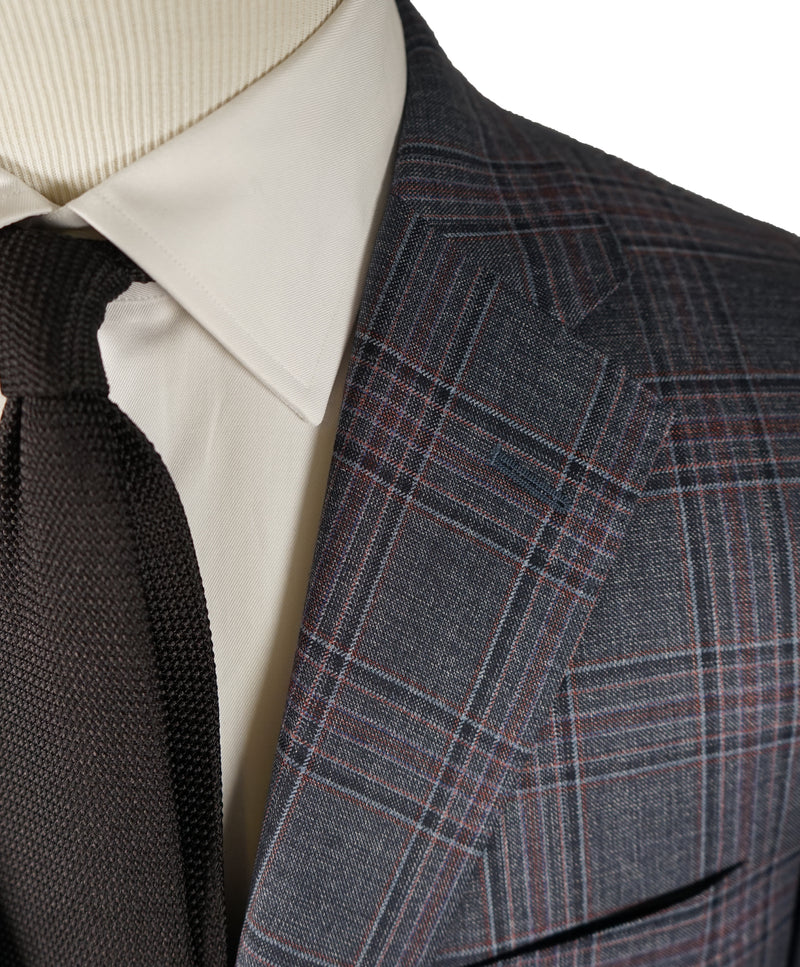 SAMUELSOHN - 2-Button Bold Plaid Gray Pink & Burgundy Blazer - 42R
