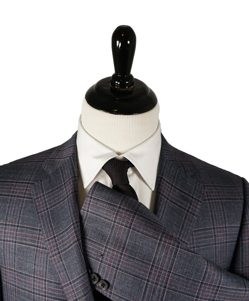 SAMUELSOHN - 2-Button Bold Plaid Gray Pink & Burgundy Blazer - 42R