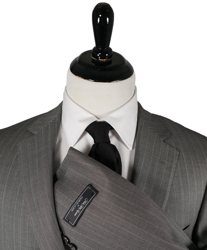 SAMUELSOHN - Super 130’s Textured Wool Gray Birdseye Stripe Suit - 44L