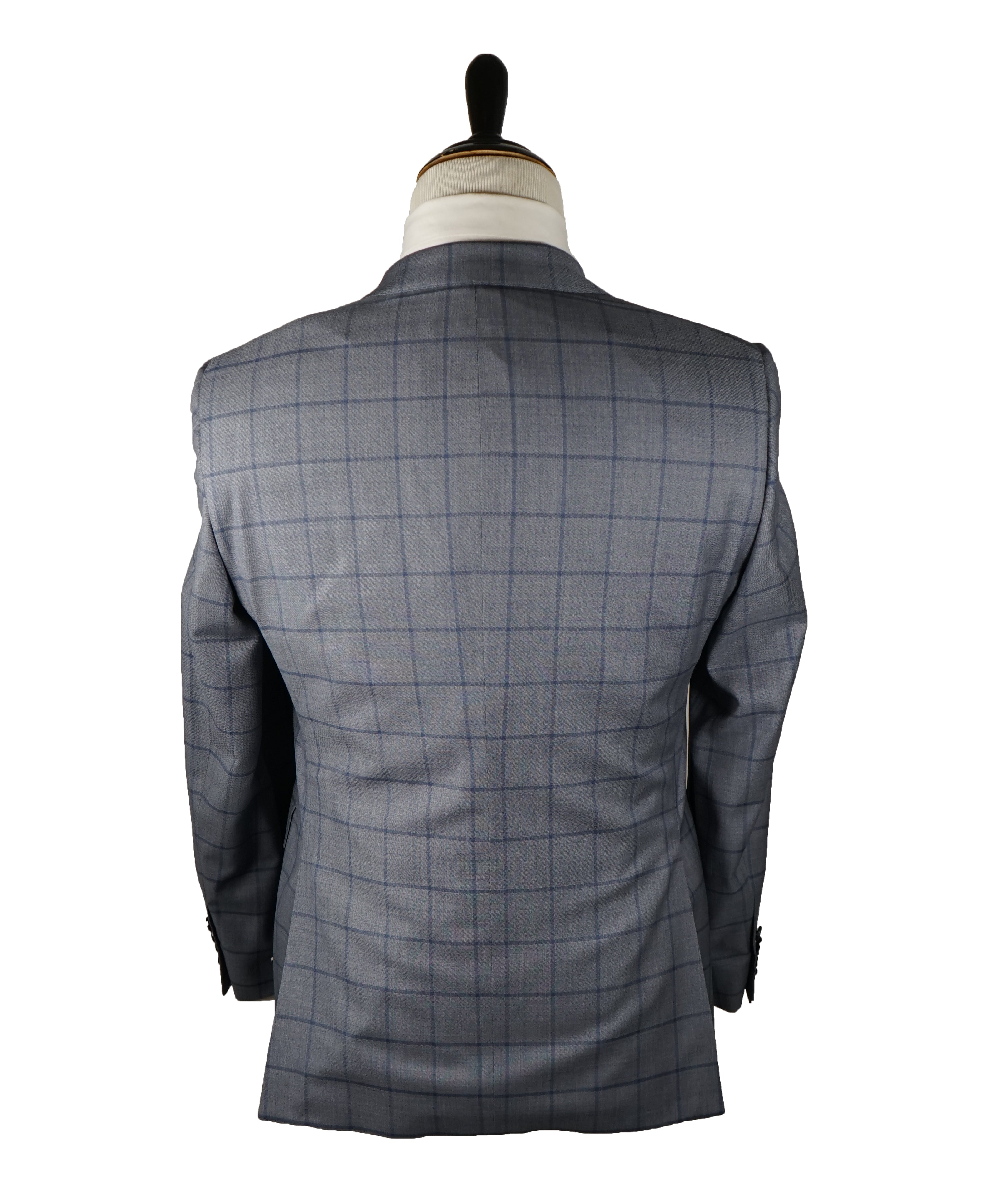 SAMUELSOHN - Wide Peak Lapel Windowpane Blue Suit - 38S