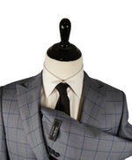 SAMUELSOHN - Wide Peak Lapel Windowpane Blue Suit - 38S