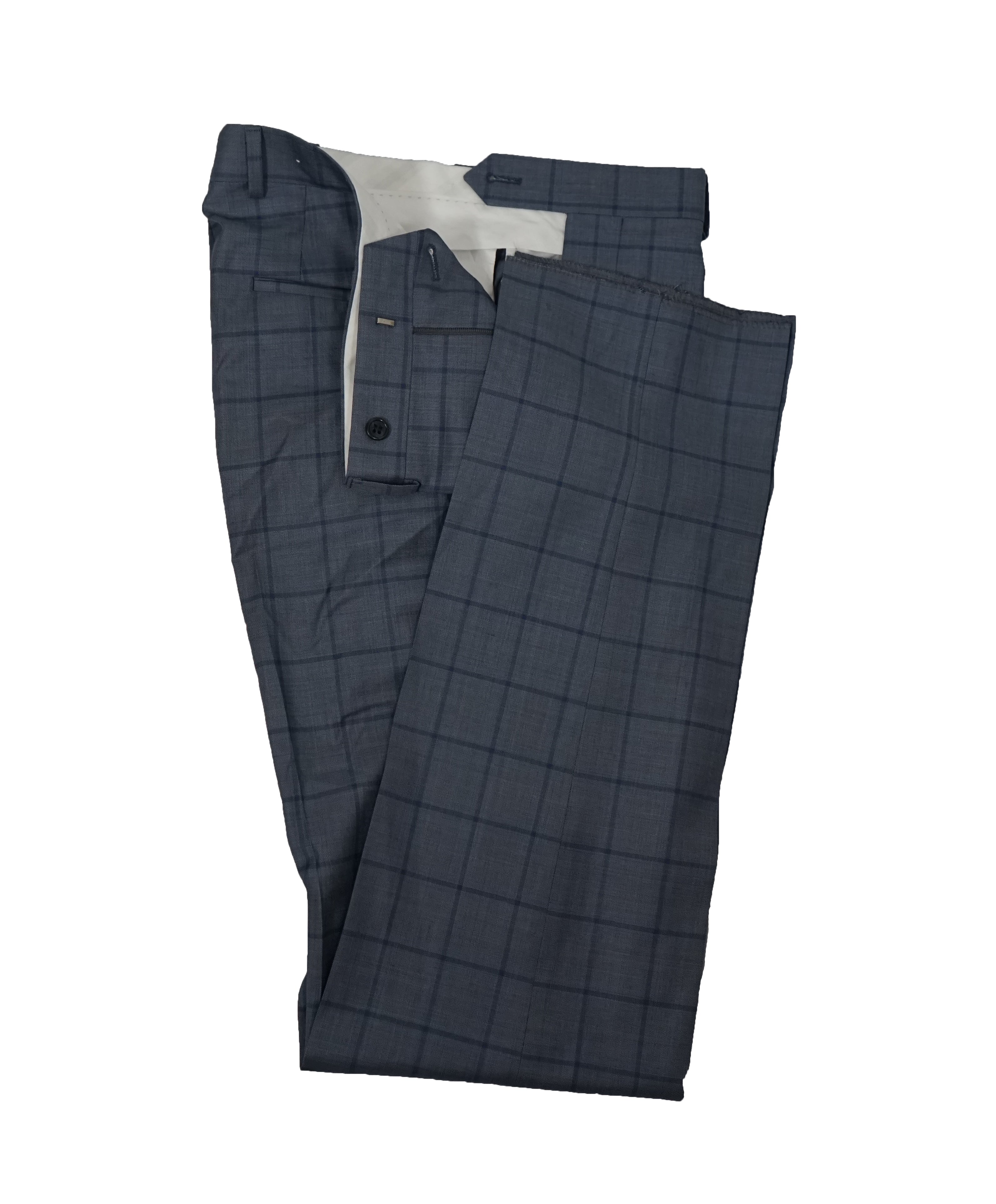 SAMUELSOHN - Wide Peak Lapel Windowpane Blue Suit - 38S