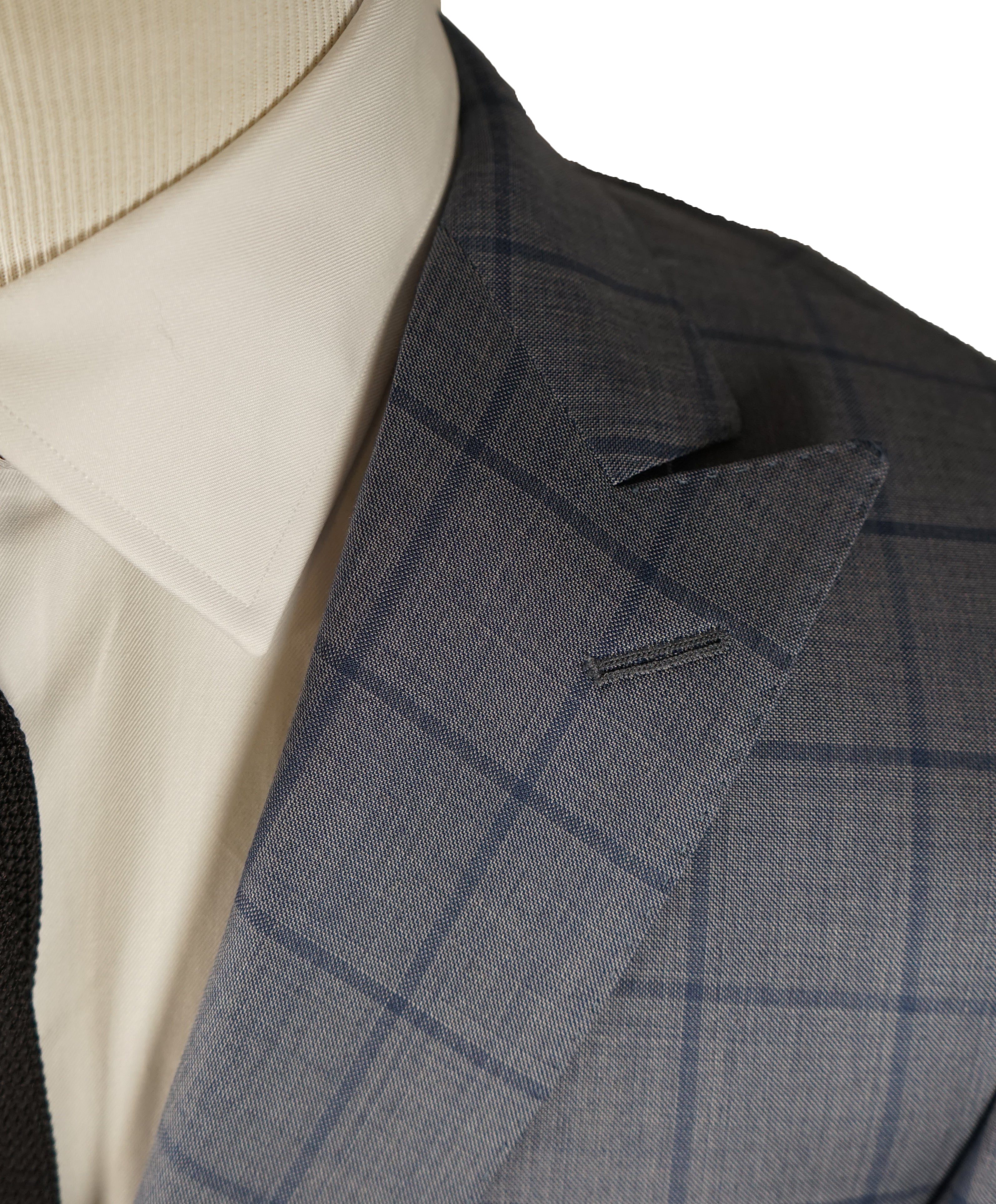 SAMUELSOHN - Wide Peak Lapel Windowpane Blue Suit - 38S