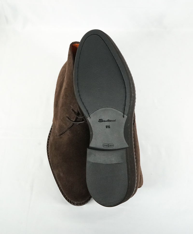 SANTONI -"FATTE A MANO” Brown Suede Chukka Ankle Boots-  10.5