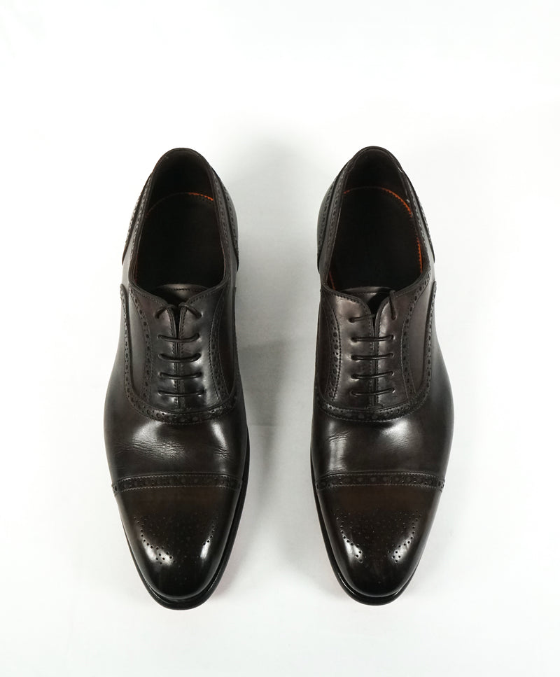 SANTONI - "GOODYEAR WELT” Hand Patina Brown Premium Brogue Oxfords - 9