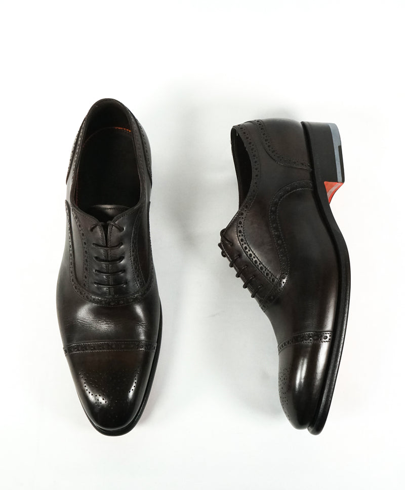 SANTONI - "GOODYEAR WELT” Hand Patina Brown Premium Brogue Oxfords - 9