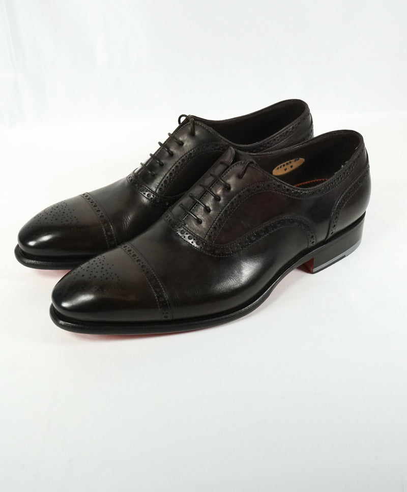 SANTONI - "GOODYEAR WELT” Hand Patina Brown Premium Brogue Oxfords - 9